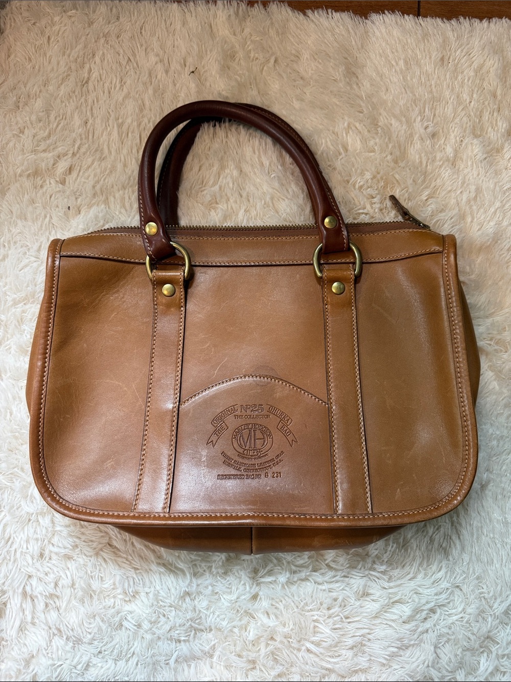 Ghurka Tan Leather Embossed Satchel